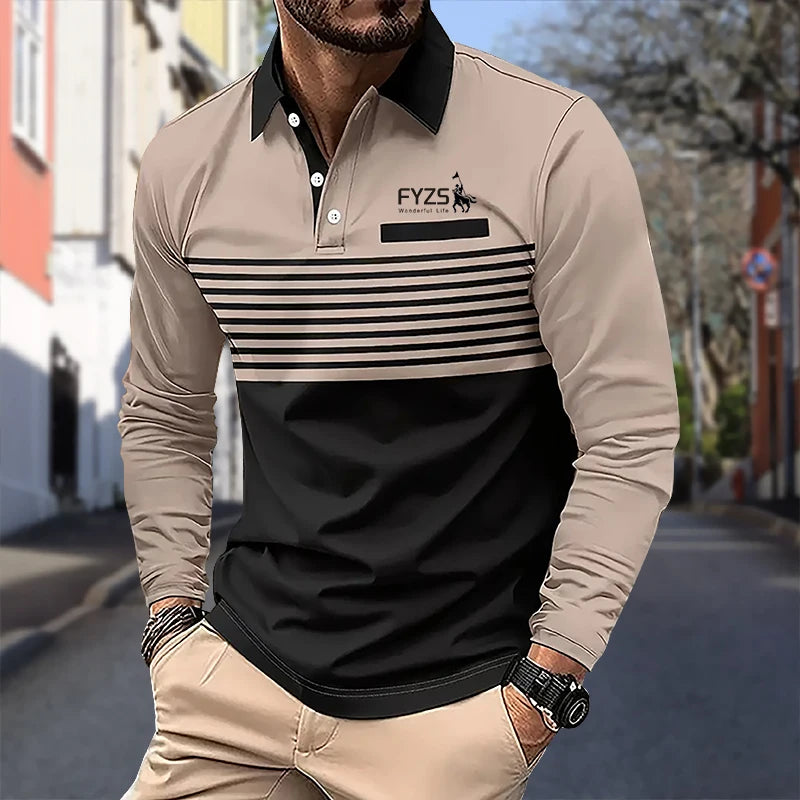 Spring and Autumn men's long sleeved shirt, comfortable business T-shirt, men's street casual fashion top