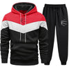 Autumn Winter Trend Mens Tracksuit Tricolor Striped Hoodies and Black Sweatpants High Quality Male Daily Casual Sport Hooded Set