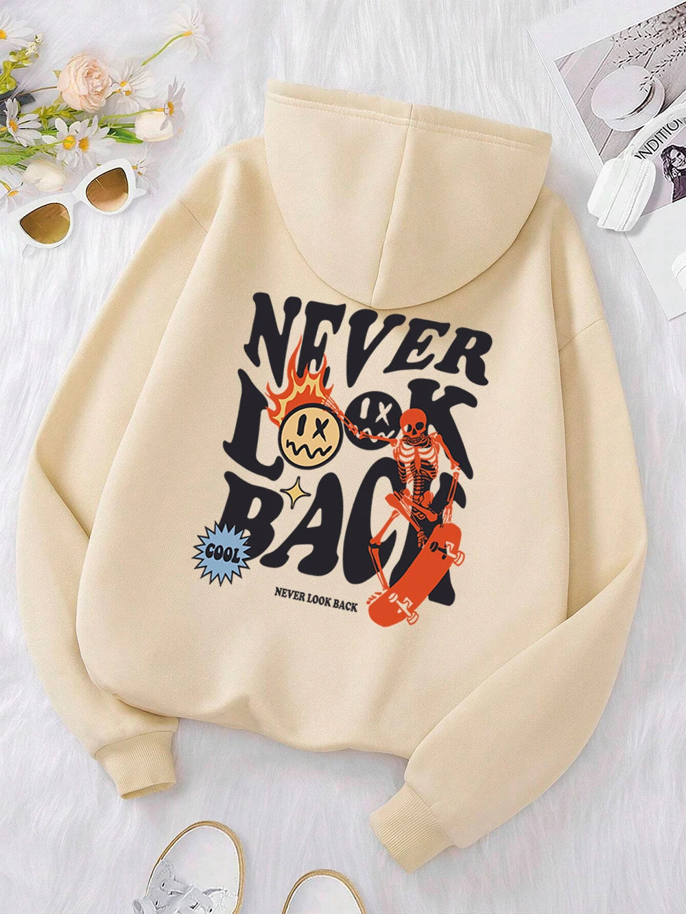 Never Look Back Creative Smile Skull Hoodies Men Women Warm Comfortable Sweatshirt Loose Hip Hop Street Clothes Loose Hoody