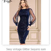 Sexy vintage black mini sequin summer dress women bodycon club birthday party dress elegant long sleeve evening dresses vestidos