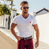 Sumemr Moisture Wicking Short Sleeve Cotton T-Shirt Men's V-Neck Slim Fit Shirt Fitness Bodybuilding Workout Tees Gym Clothing