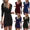 New Women's Europe and the United States V-neck long-sleeved 3D digital printing fashion package hip tight dress female