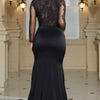 Plus Size Formal Knitted Black V Neck Long Sleeve Split See Through Lace Maxi Dresses