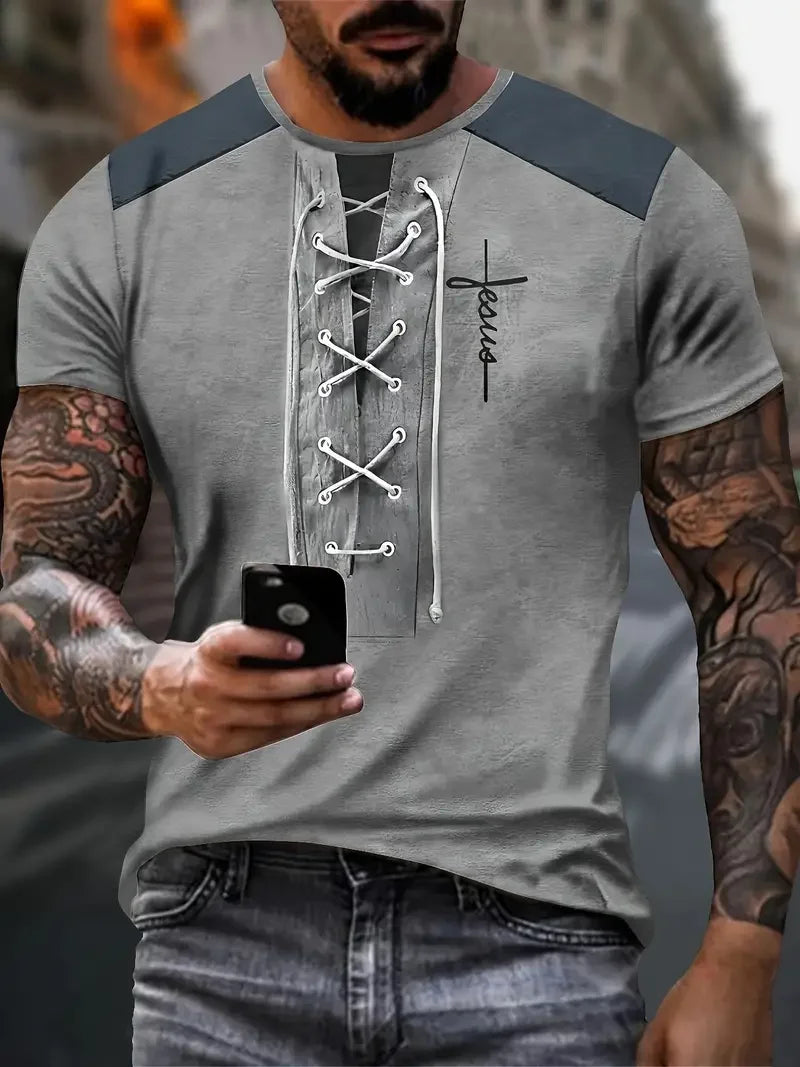 Summer Casual Men's T-Shirt 3d Printed Henry Shirts English Letter Pattern Tees Tops Vintage Round Neck T-Shirt Men's Clothing