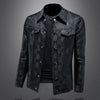 Minglu Jacquard Black Men's Jackets High Quality Solid Color Turn Down Collar Autumn Winter Male Coats Man Outerwear 5XL