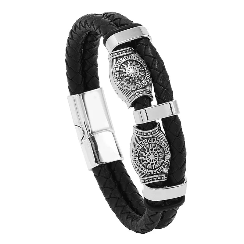 Fashion Trendy Men Leather Bracelets Fashion All-match Multi-layer Braided Leather Bracelets Scripture Compass Devil Eye