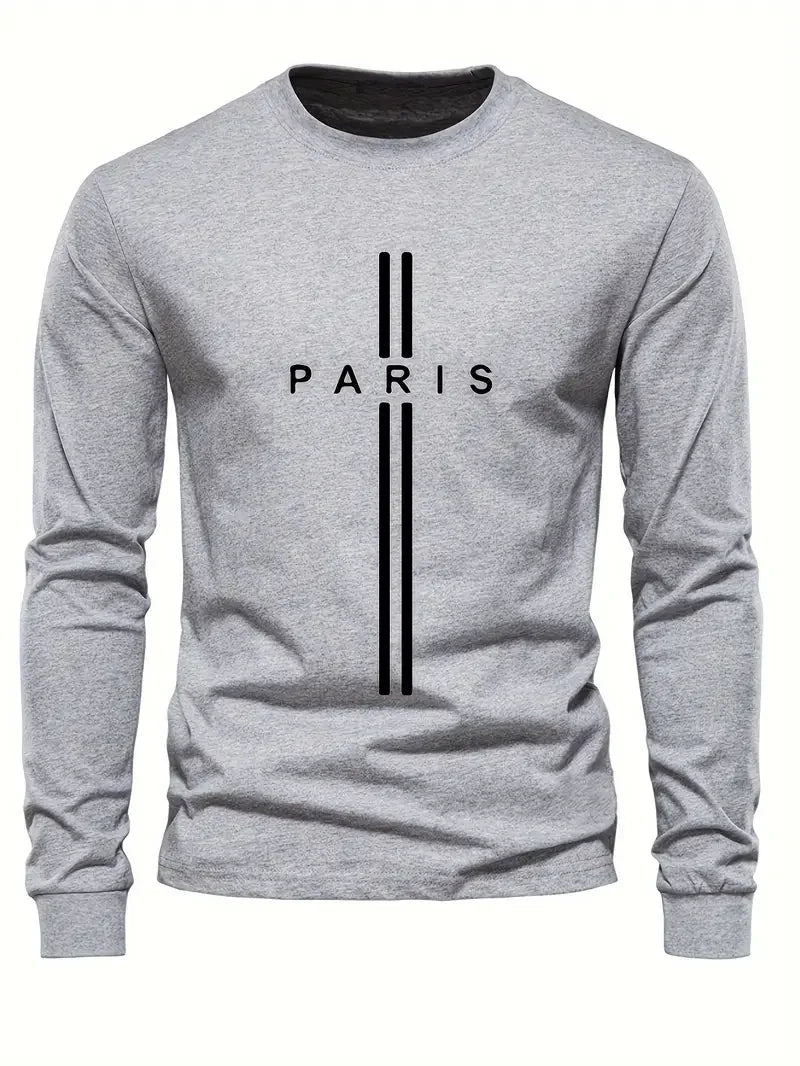 PARIS letter print men's T-shirt spring and autumn casual simple and comfortable round neck long sleeved sport T-shirt men's top