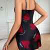 Valentine's Day Red Lip Print Satin Slip Nightdress V Neck Backless Mini Sleep Dress  Women's Sleepwear   Dresses