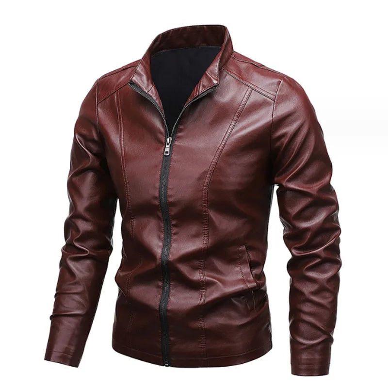 Autumn New Men Leather Coat Vintage Classic Stand Collar Male Faux Leather Jacket Trend Casual Fit Slim Motorcycle Clothes