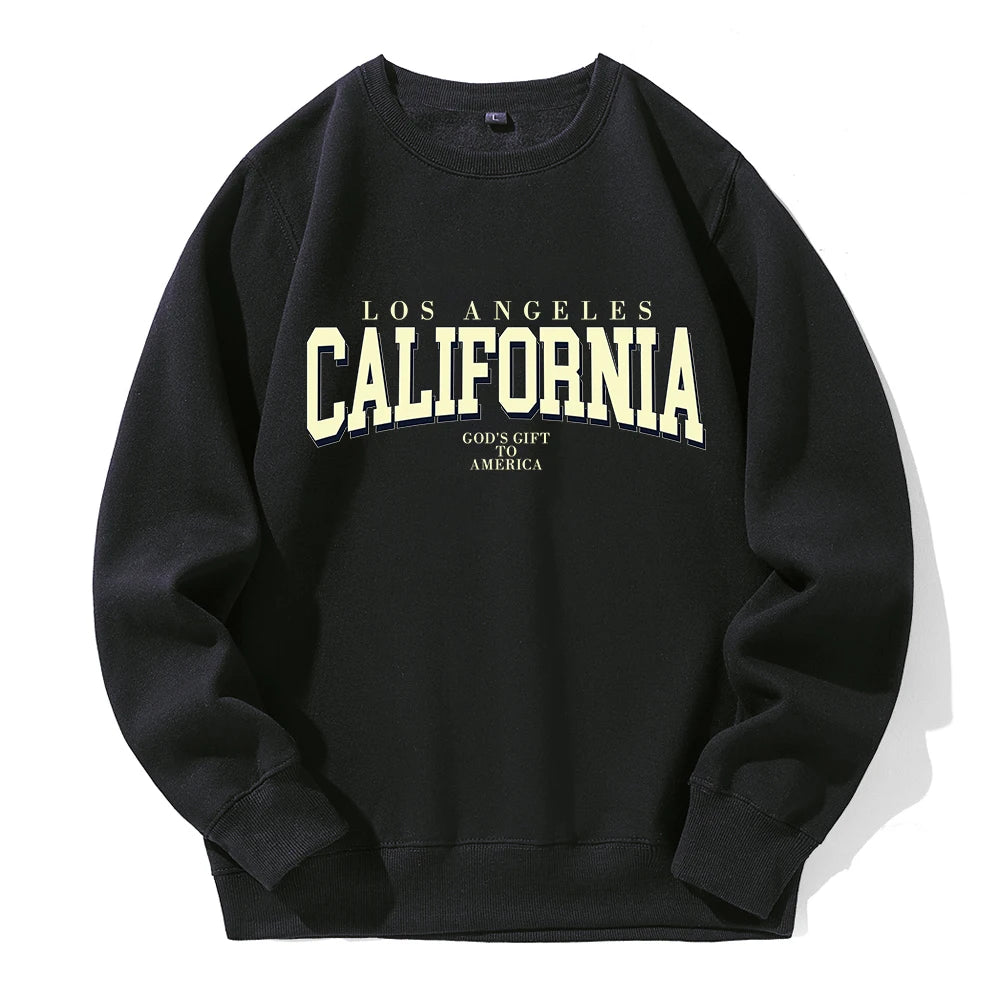 California Letter Printing Sweatshirt Men Fashion Street Clothes Vintage Fashion Tracksuit Casual Warm Round Neck Sportswear