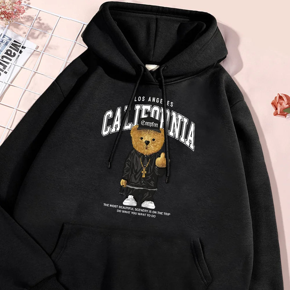 Hip Hop Bear Hoodie Men Los Angeles California Letter Hoodies Streetwear Hip Hop Sweatshirt Street Comfort Hoody Men's Clothing