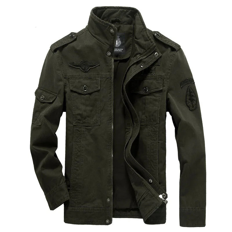 High-quality men's military jacket new multi-pocket collar embroidered sleeve pilot tooling plus size cotton jacket men