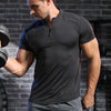 Men's Fitness Ice Silk Sports Tight Tops Running Training Dry Fit Short Sleeve with Half Zip Bodybuilding Tee Muscle Fit T-shirt