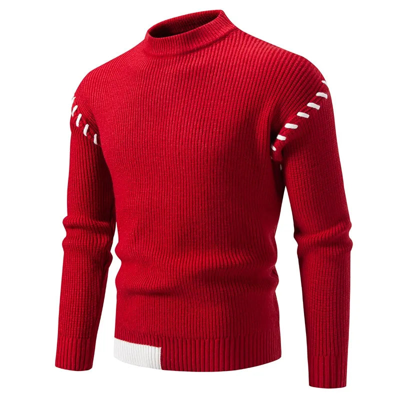 New Men's Knitted Sweater Solid Color Coats Winter Warm Knitted Streetwear Casual Mens Mock Neck Turtleneck Sweater Men