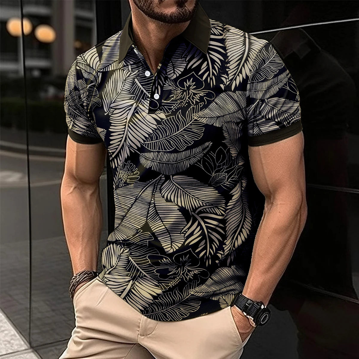 Polo T-Shirt Summer Short Sleeve Clothing Fashion striped Print Street Casual Button up Top