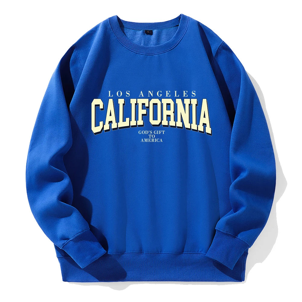 California Letter Printing Sweatshirt Men Fashion Street Clothes Vintage Fashion Tracksuit Casual Warm Round Neck Sportswear