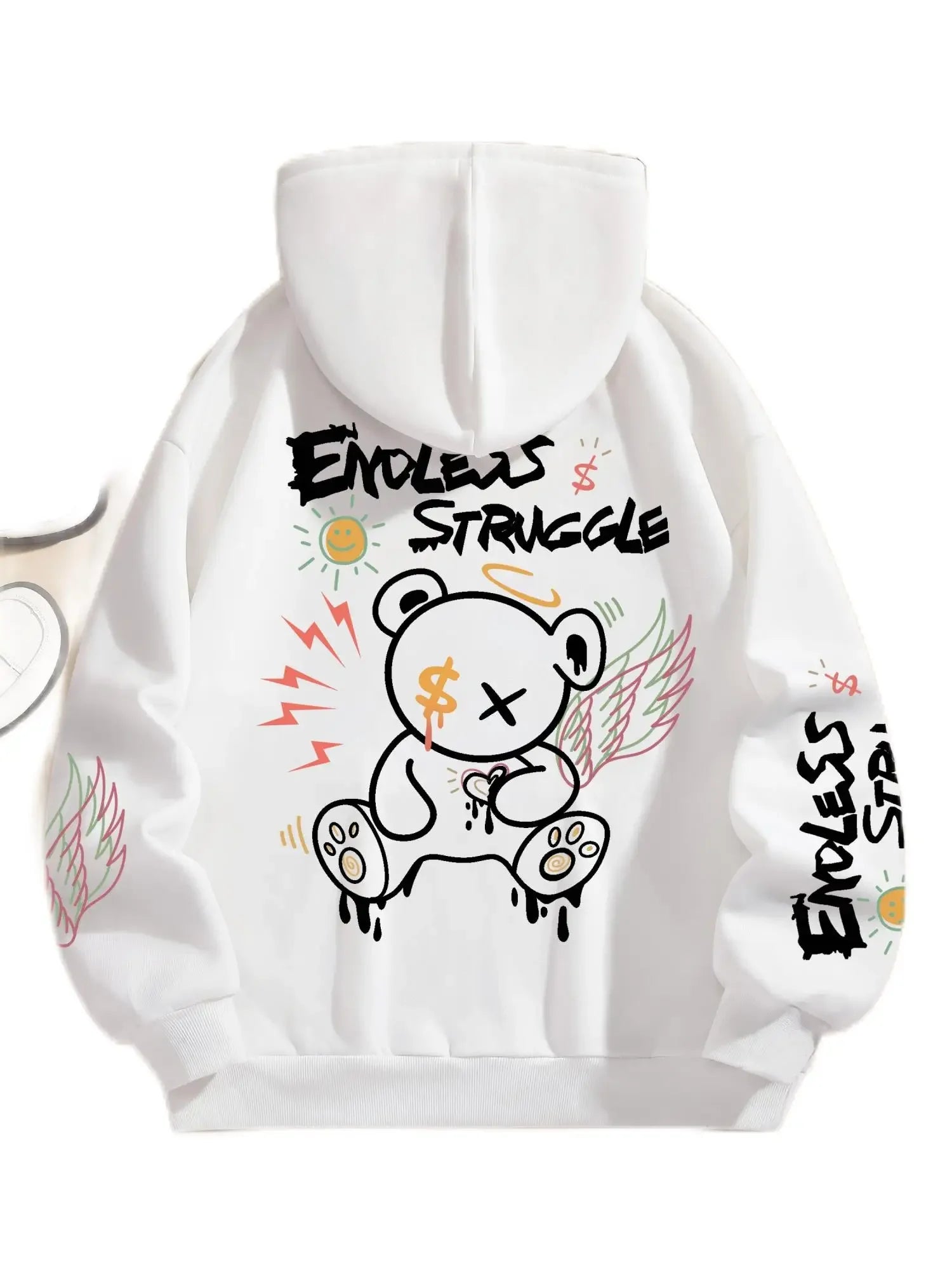 Street men's and women's sweatshirts endless struggle graffiti bear printed hoodie loose pullover sweatshirt casual