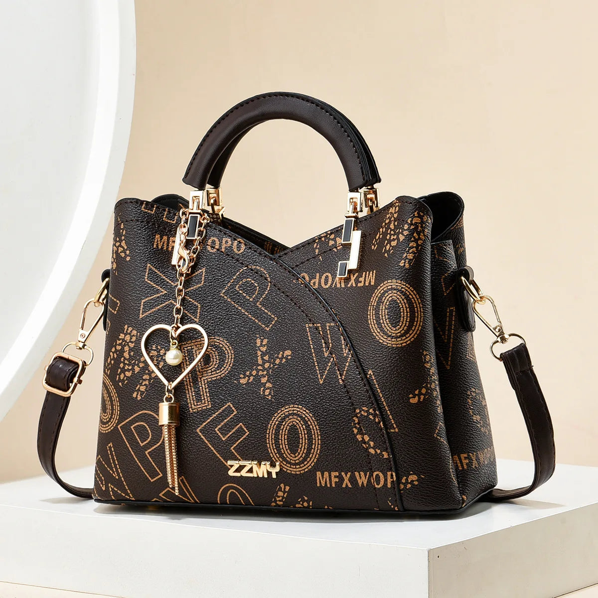 Fashion vintage trend printed women's handbag, foreign texture large capacity all shoulder crossbody bag