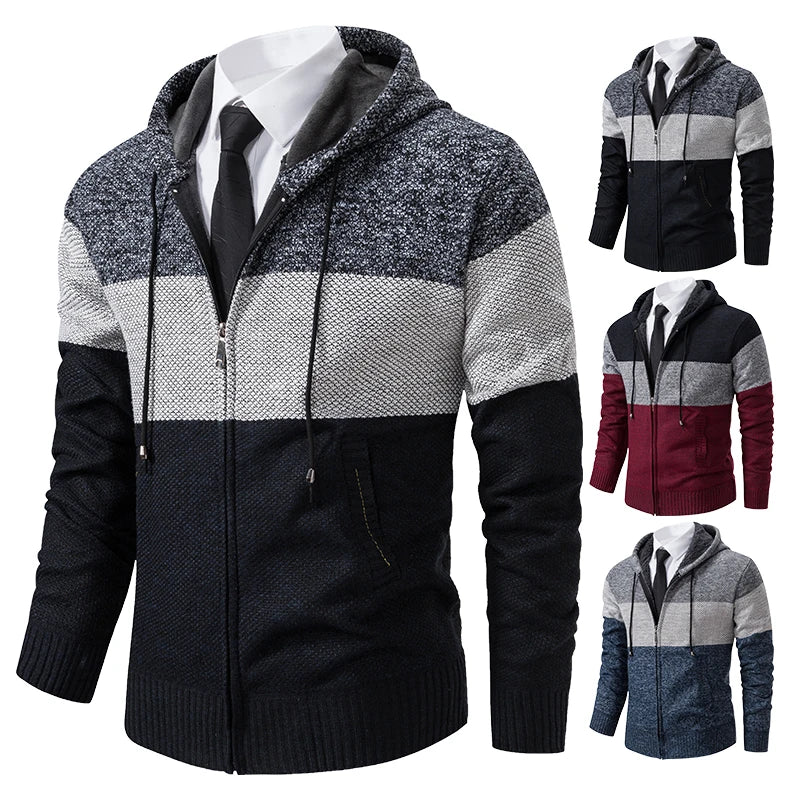 new men's autumn and winter sweater coat trend color matching hooded sweater