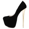 Sexy Club Suede Womens Black High Heels 16cm Stiletto Shoe Female Waterproof Stripper Flock Pumps Ladies Shoes Plus Size 45