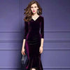 Dark Green Autumn Women's Solid V-neck Gold Velvet Three Quarter Sleeved Fishtail Skirt Spring Elegant and Stylish Dress