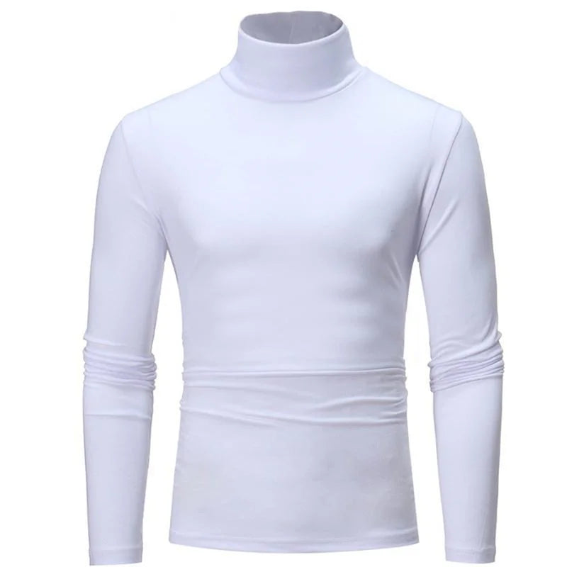 New Fashion Base Tee Shirt Men Slim Fit Polyester High Neck Pullover Turtleneck Sweater Tops Shirt For Male Spring Autumn TShirt