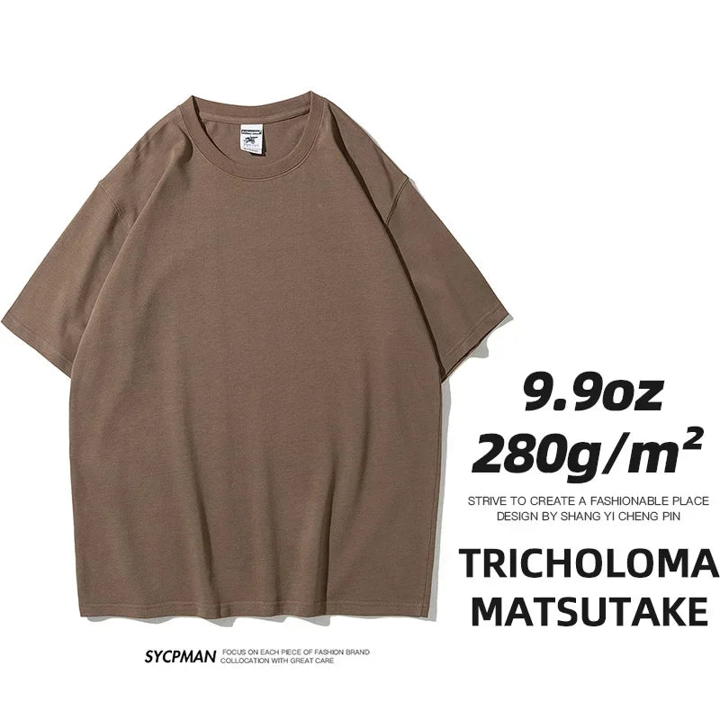 Sypcman Oversized T-Shirt 9.9oz 280 Grams Heavy High Qualtity Men Short Sleeve Tee Cotton Solid Color Customized OEM Streetwear