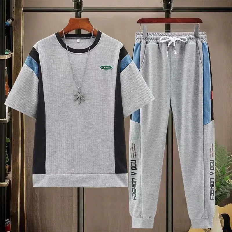 2024 Summer New Fashion Trend Printed Short-Sleeved T-shirt Sports Plus-Size Set Men's Casual Loose High-Quality Two-Piece Set