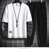 Spring and Autumn New Fashion Long-Sleeved T-shirt Set Men's Casual Relaxed Comfortable Breathable Sports Two-Piece Set