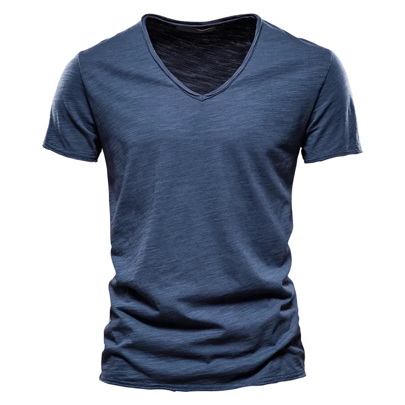 10 Colors 100% Cotton Men T-shirt V-neck Fashion Design Slim Fit Soild T-shirts Male Tops Tees Short Sleeve T Shirt For Men