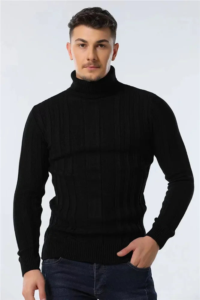 AIOPESON Slim Fit Pullovers Turtleneck Men Casual Basic Solid Color Warm Striped Sweater Mens New Winter Fashion Sweaters Male