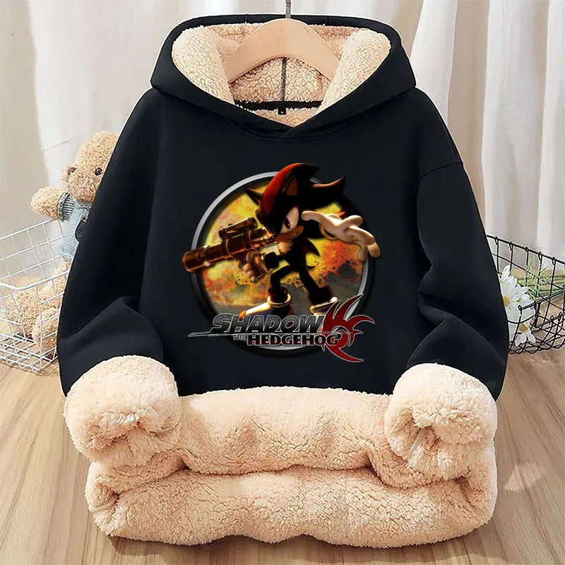 Sonics Winter Children Casual Hoodies Anime Cute Top Kids Thicken Long Sleeve Pullover Boy Cartoon Hooded Clothes Xmas Gift 2025