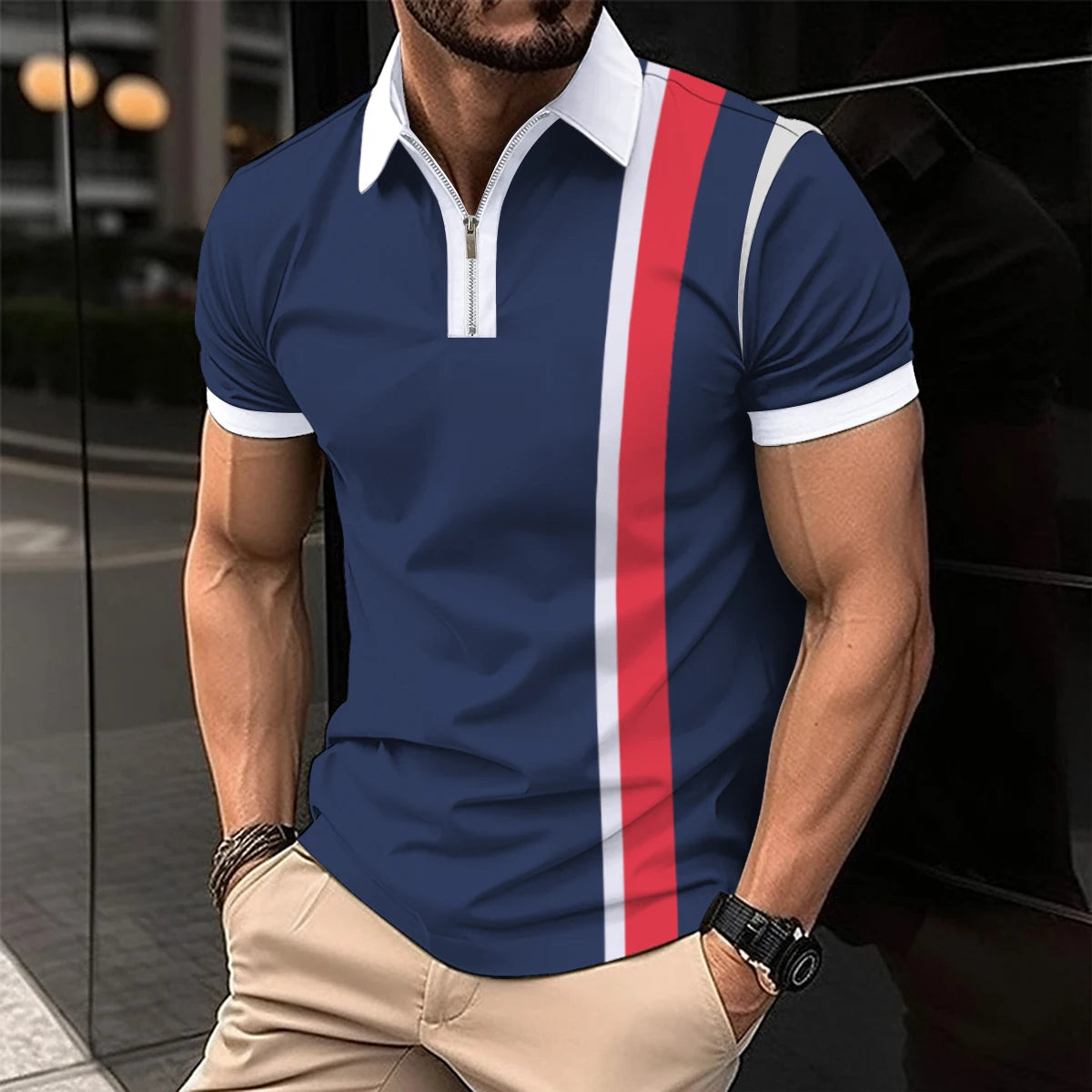 Fashion Summer Best-Selling Men's Short-Sleeved Polo Shirt, Positioning Digital Print, Lapel, Button, Street Men's Top