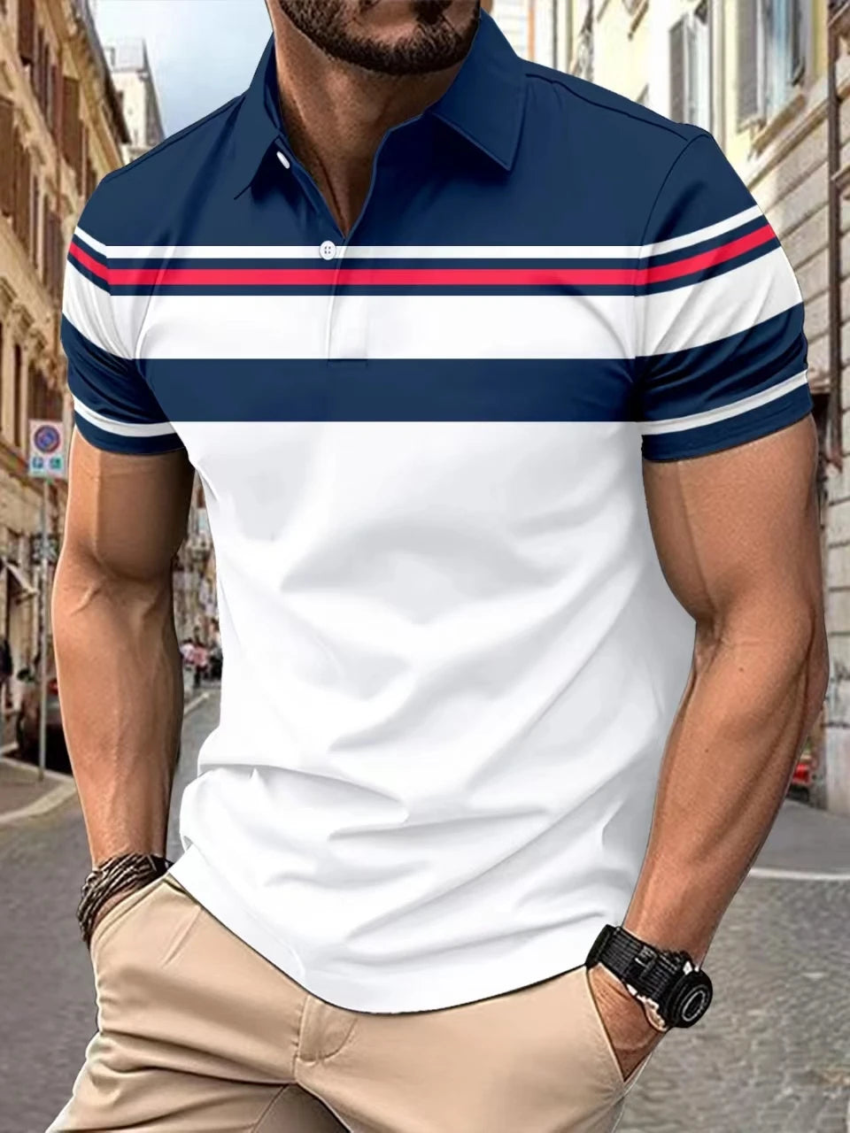 Summer Men's Casual Polo Shirt Lapel Fashion Color Matching T-shirt Business Casual Shirt Office Commuter Sports Top S-XXXL