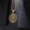 Men\\'s Classic Punk Gold Plated Freemason Round Medal Pendant Necklace Hip hop Style Rock Party Jewelry