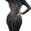 Sheer Mesh Rhinestone O-Neck Long Sleeve Skinny Party Dress