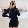 Elegant Lace Up Dress Solid Pleated Slim Fit Party Bodycon Female Sexy Mini Dresses Purple Black Vestidos