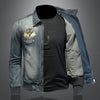 ABOORUN Men Denim Jackets Fashion Eagle Embroidery Jean Coats High Quality Outerwear for Male