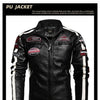 Autumn Winter Fleece Men's Motorcycle Leather Jacket Embroidery Racing Coat Windbreaker Outwear Faux Leather Biker Jacket