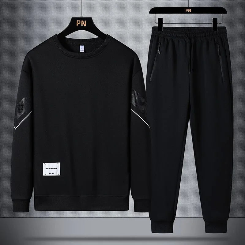 Spring and Autumn New Fashion Sports Long Sleeve T-shirt Set For Men Leisure Loose Comfortable Large Size Two-Piece Set