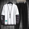 Spring and Autumn New Fashion Long-Sleeved T-shirt Set Men's Casual Relaxed Comfortable Breathable Sports Two-Piece Set