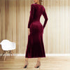 Lady Holiday Christmas Dress Elegant vintage velvet autumn Winter  V-neck long sleeve stretch waist length dress Party Dress