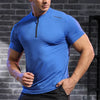 Men's Fitness Ice Silk Sports Tight Tops Running Training Dry Fit Short Sleeve with Half Zip Bodybuilding Tee Muscle Fit T-shirt