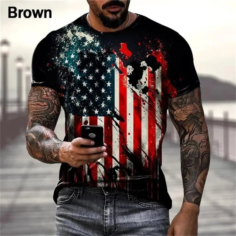 3d Printed USA Flag Graphic Tshirt For Men Personalized Hipster Short Sleeve Retro T Shirt Streetwear Mens Oversized Tee Tops