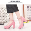 Spring Women Pumps Flock Sweet Thick High Heels Ankle Strap Female Platform Classic Round Toe Dress Cute Shoes Ladies Footwear