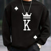 Men's autumn and winter fashionable casual loose oversized KING printed fleece pullover round neck long sleeved sweatshirt