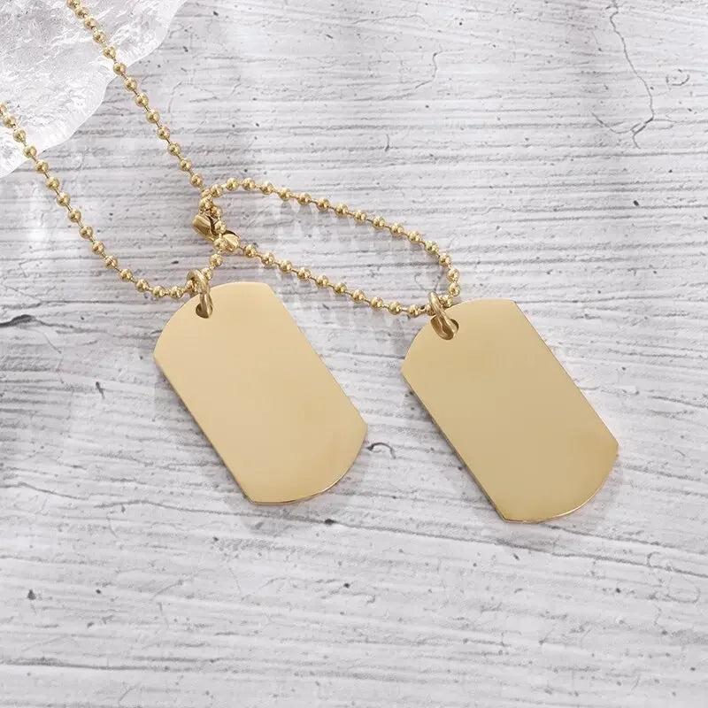 Hip Hop Military Style Stainless Steel Dog Tag Pendant Necklace for Men Women Gold Plated Personalized Id Card Name Jewelry